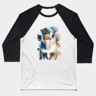 Colorful Australian Shepherd Watercolor Art Baseball T-Shirt